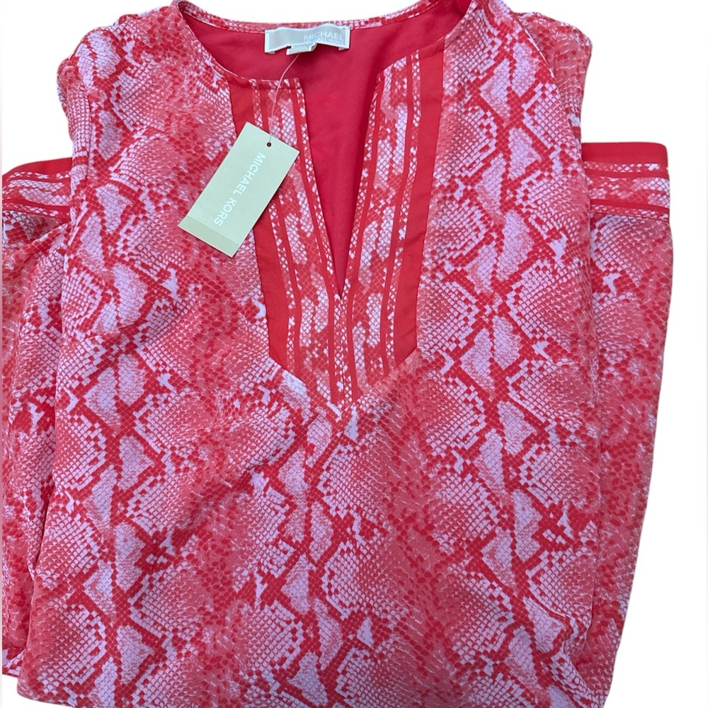 MICHAEL KORS SNAKE LONG SLEEVE CORAL BEACH COVER UP NWT SZ S
